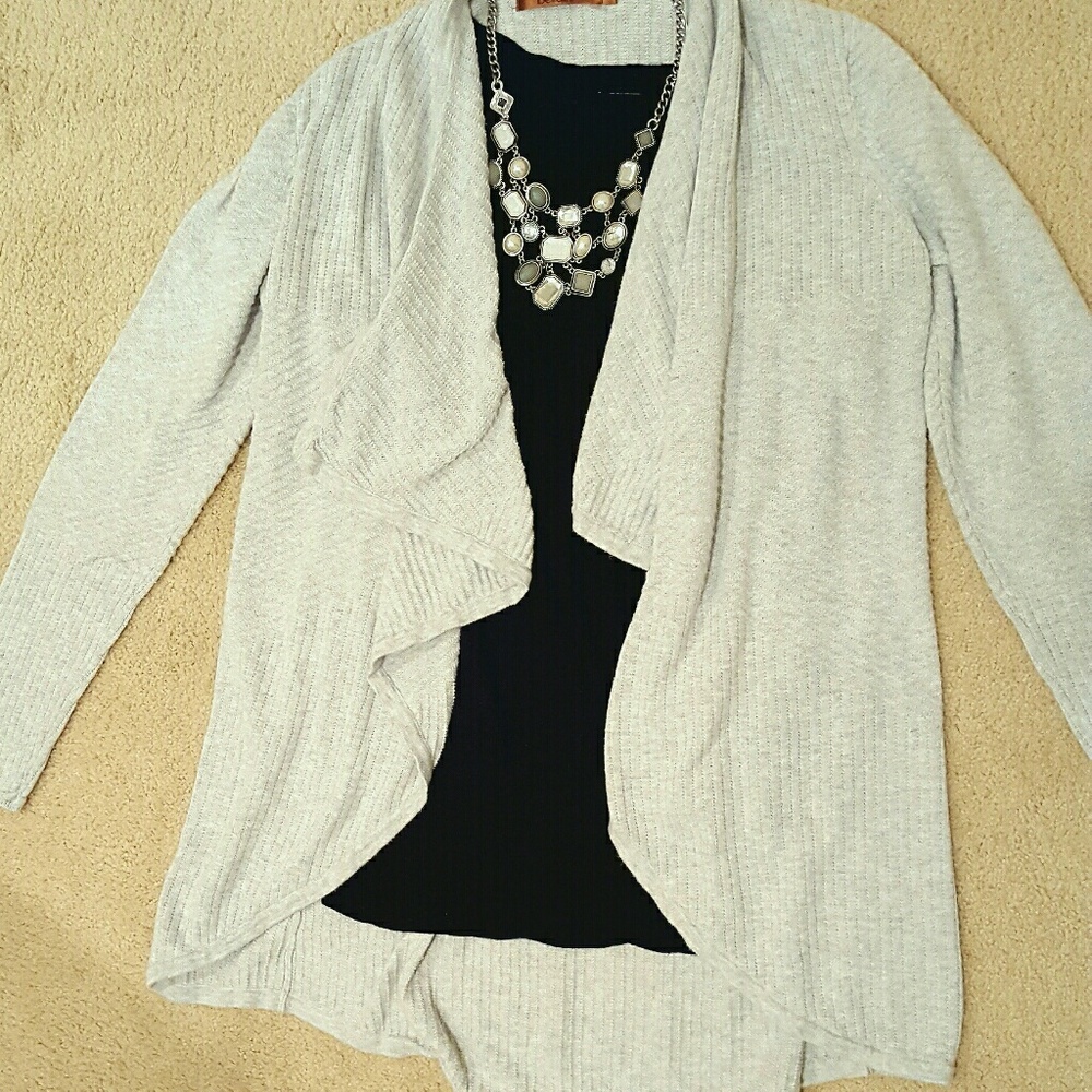 Gray cardigan (necklace and shirt not for sale)